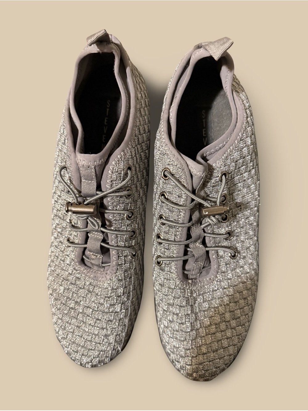 Steve Madden Silver-Taupe Woven Wedge Sneakers